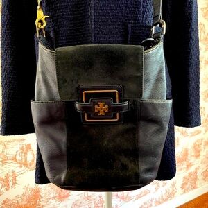 Tory Burch Blue Suede & Leather Crossbody Bag